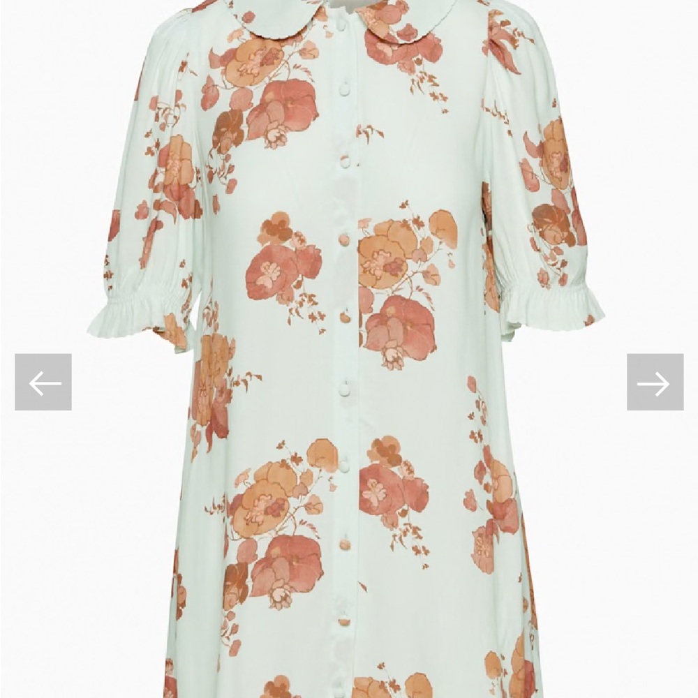 Floral Button-Front Dress in Mint with Peach Flowers